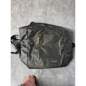 Versace Parfums Black Nylon Backpack Tote Bag Gold Greca Key Straps Convertible